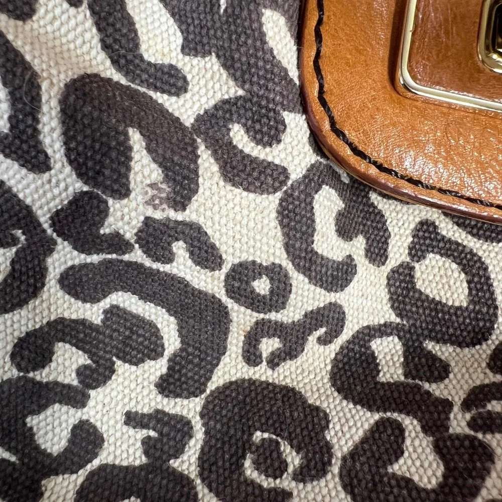 Antonio Melani Leopard Print Canvas‎ Leather Trim Satchel Mob Wife Indie Sleaze